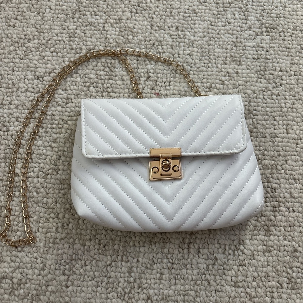 SHEIN White and Gold Quilted Crossbody Bag
